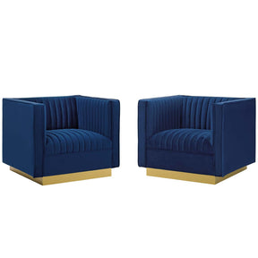 Modway Furniture Modern Sanguine Vertical Channel Tufted Upholstered Performance Velvet Armchair Set of 2 - EEI-4145