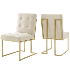 Modway Furniture Modern Privy Gold Stainless Steel Upholstered Fabric Dining Accent Chair Set of 2 - EEI-4151