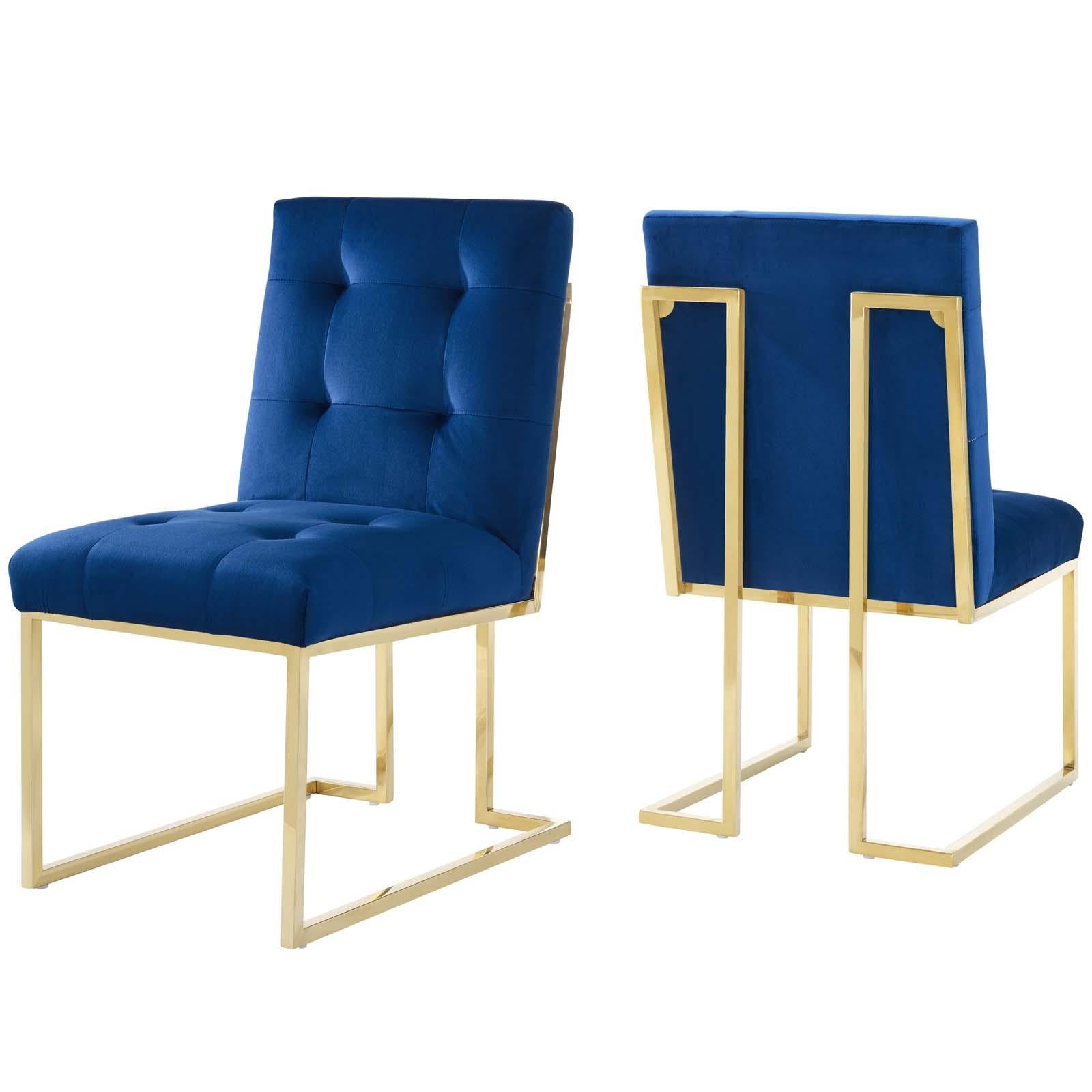 Modway Furniture Modern Privy Gold Stainless Steel Performance Velvet Dining Chair Set of 2 - EEI-4152