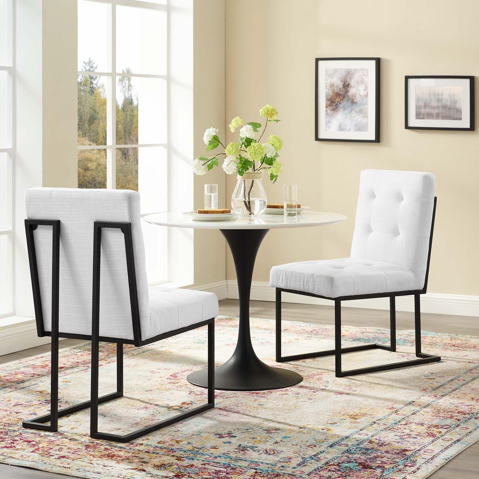 Modway Furniture Modern Privy Black Stainless Steel Upholstered Fabric Dining Chair Set of 2 - EEI-4153