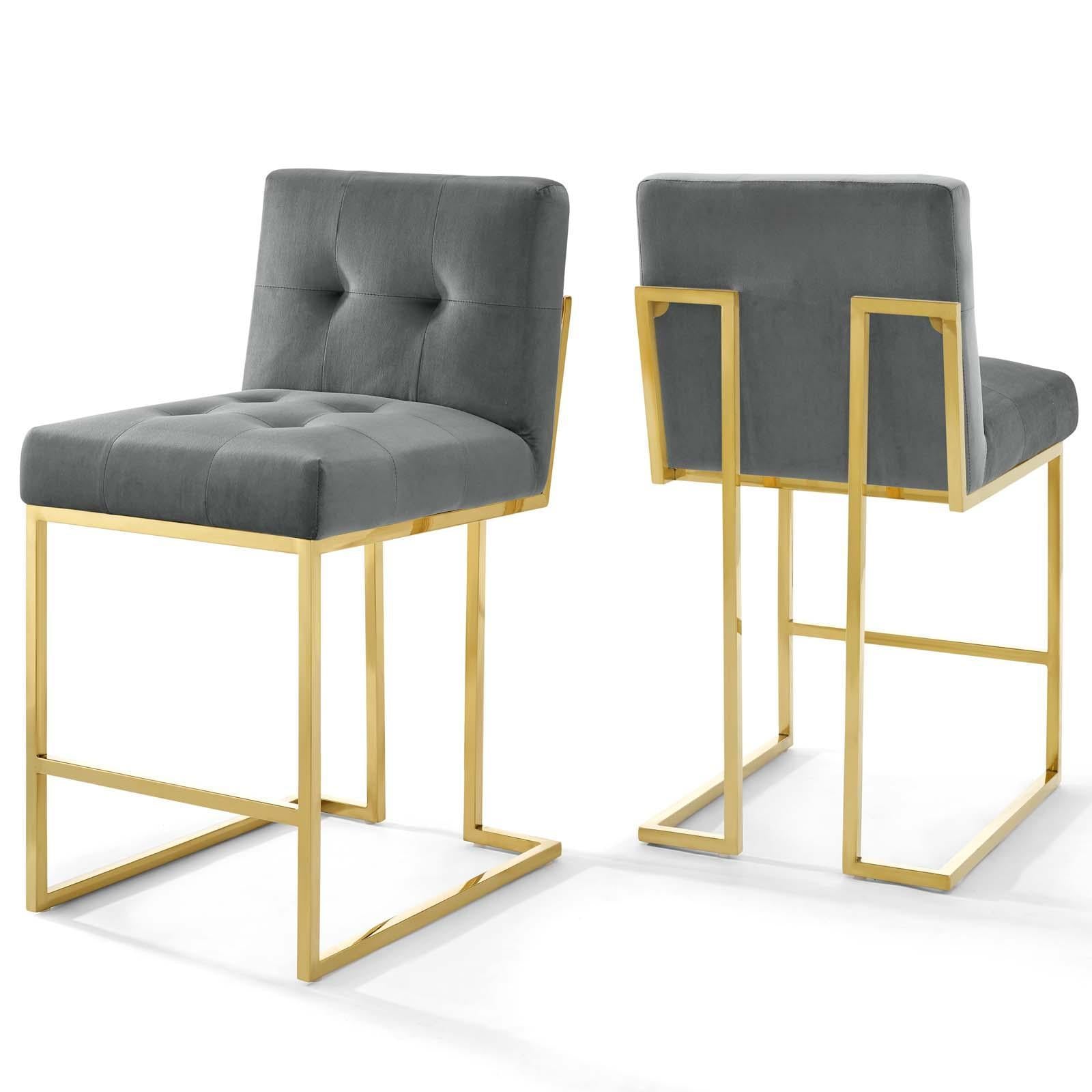 Modway Furniture Modern Privy Gold Stainless Steel Performance Velvet Counter Stool Set of 2 - EEI-4155