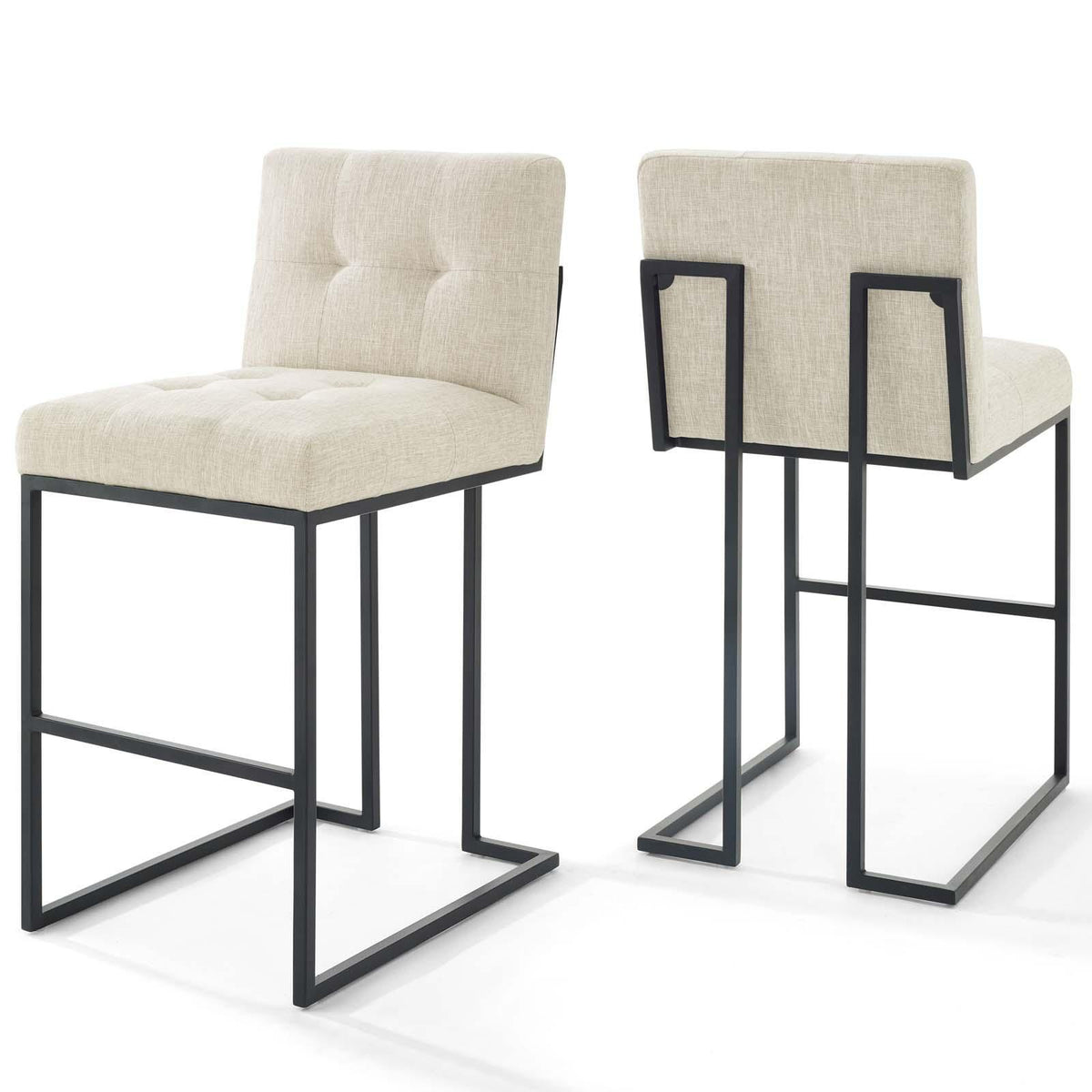 Modway Furniture Modern Privy Black Stainless Steel Upholstered Fabric Bar Stool Set of 2 - EEI-4159