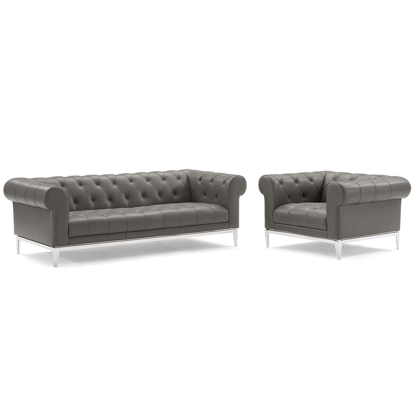 Modway Furniture Modern Idyll Tufted Upholstered Leather Sofa and Armchair Set - EEI-4191