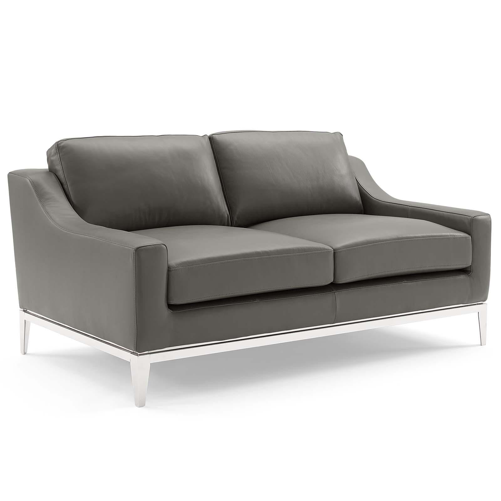 Modway Furniture Modern Harness Stainless Steel Base Leather Sofa and Loveseat Set - EEI-4196