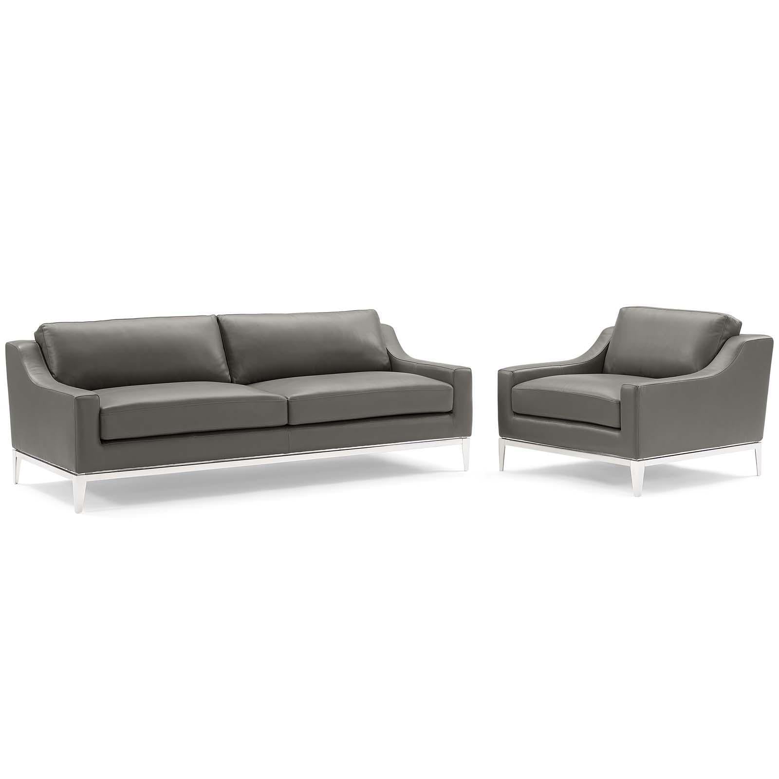 Modway Furniture Modern Harness Stainless Steel Base Leather Sofa & Armchair Set - EEI-4198