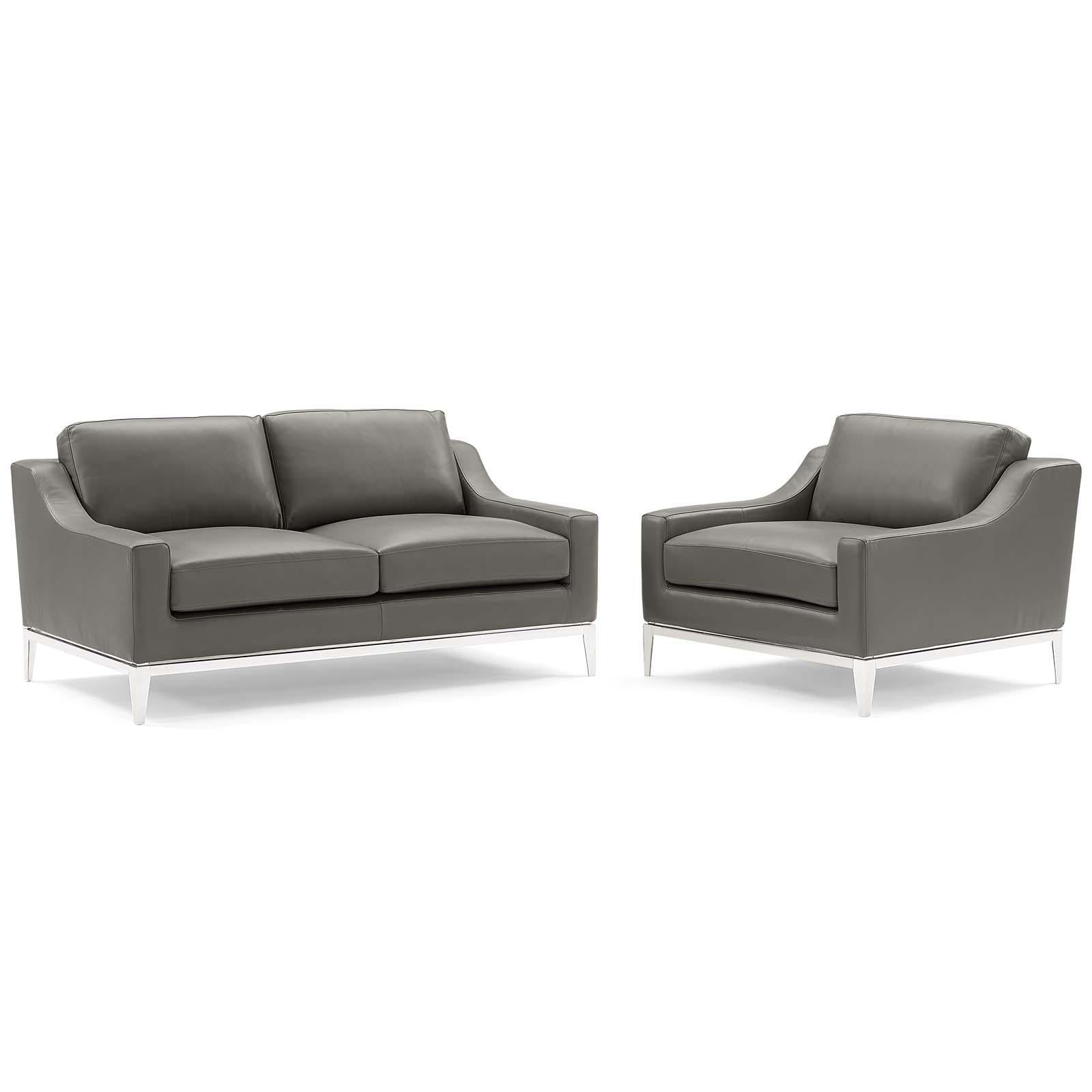 Modway Furniture Modern Harness Stainless Steel Base Leather Loveseat & Armchair Set - EEI-4200