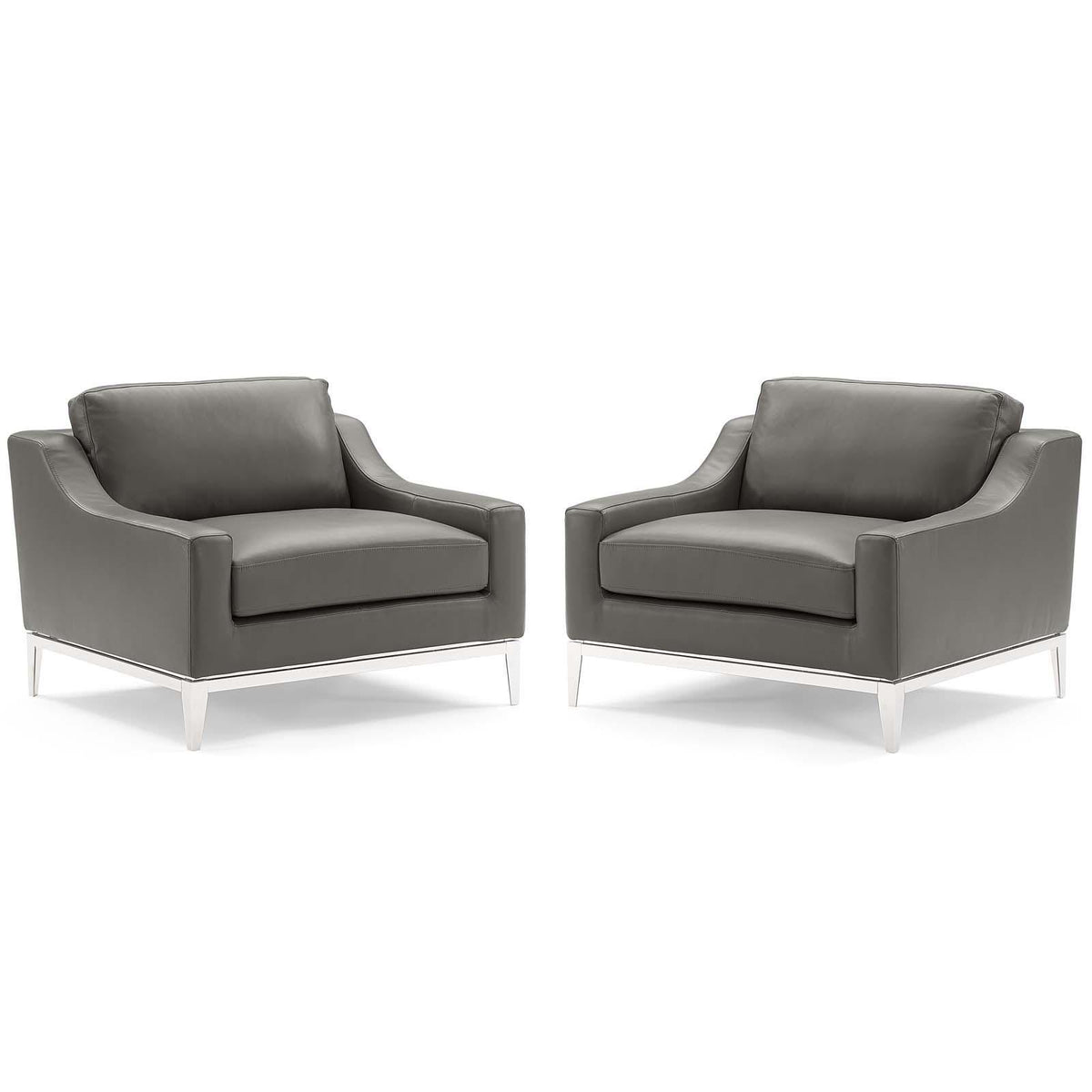 Modway Furniture Modern Harness Stainless Steel Base Leather Armchair Set of 2 - EEI-4202