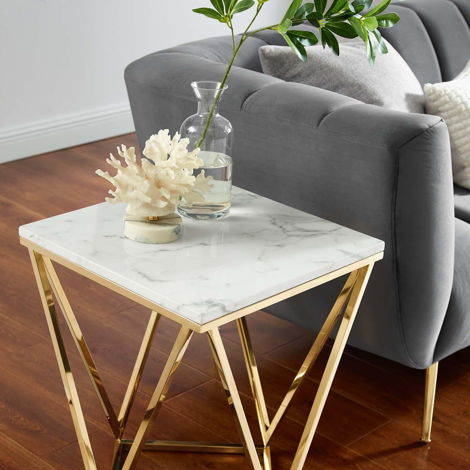 Modway Furniture Modern Vertex Gold Metal Stainless Steel End Table - EEI-4206