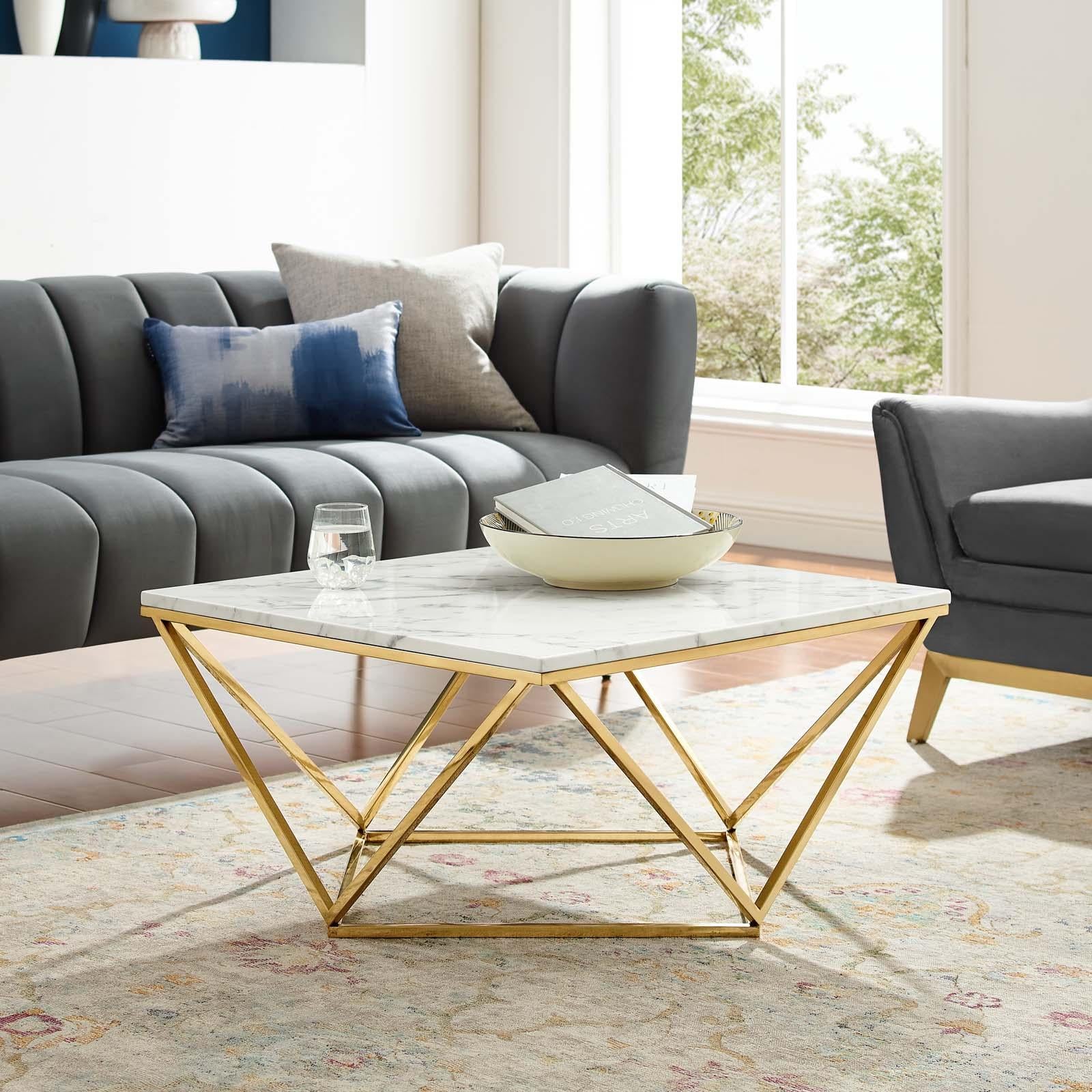 Modway Furniture Modern Vertex Gold Metal Stainless Steel Coffee Table - EEI-4207