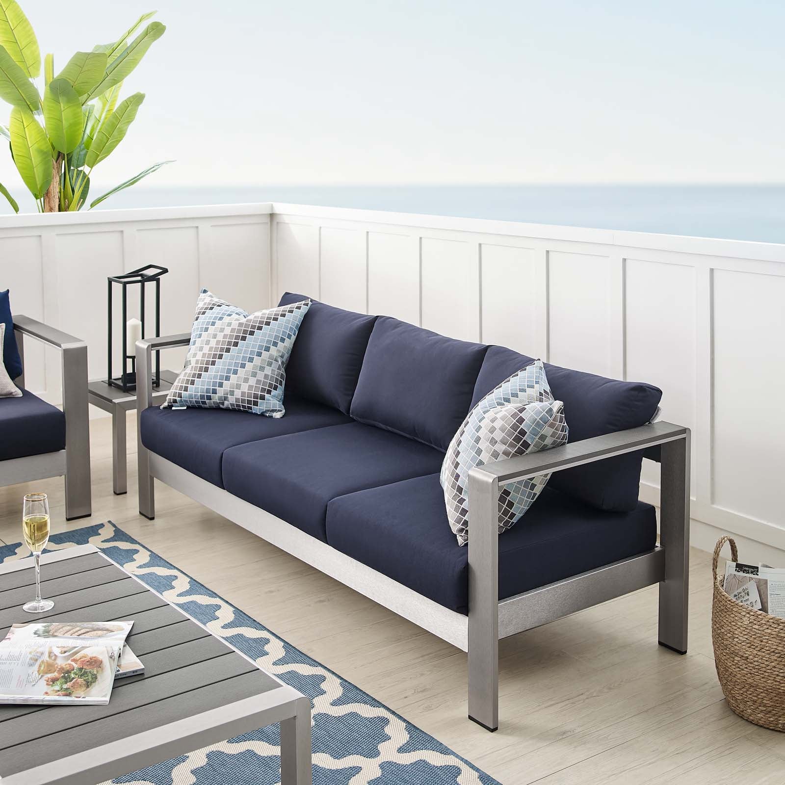 Modway Furniture Modern Shore Sunbrella® Fabric Aluminum Outdoor Patio Sofa - EEI-4228