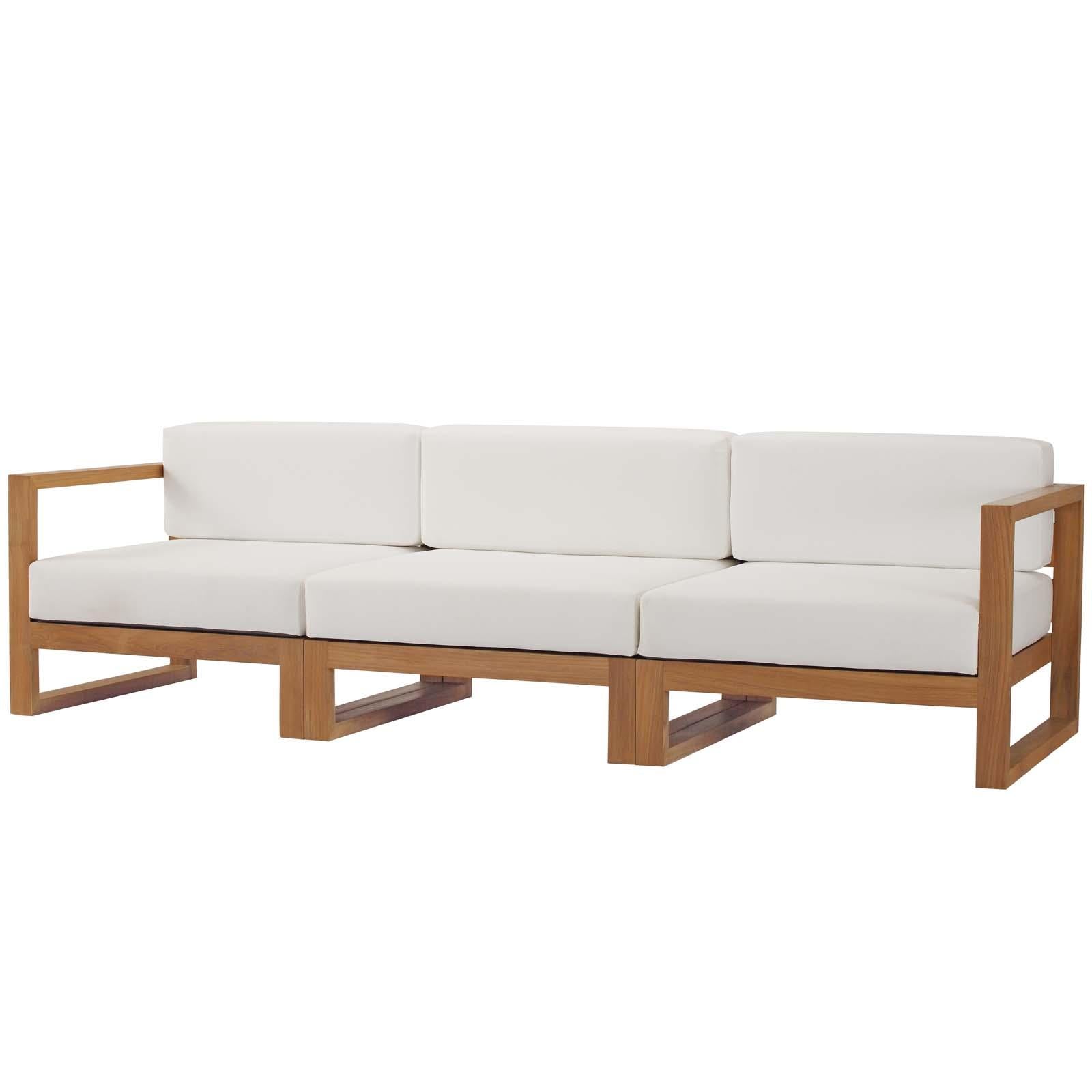 Modway Furniture Modern Upland Outdoor Patio Teak Wood 3-Piece Sectional Sofa Set - EEI-4254