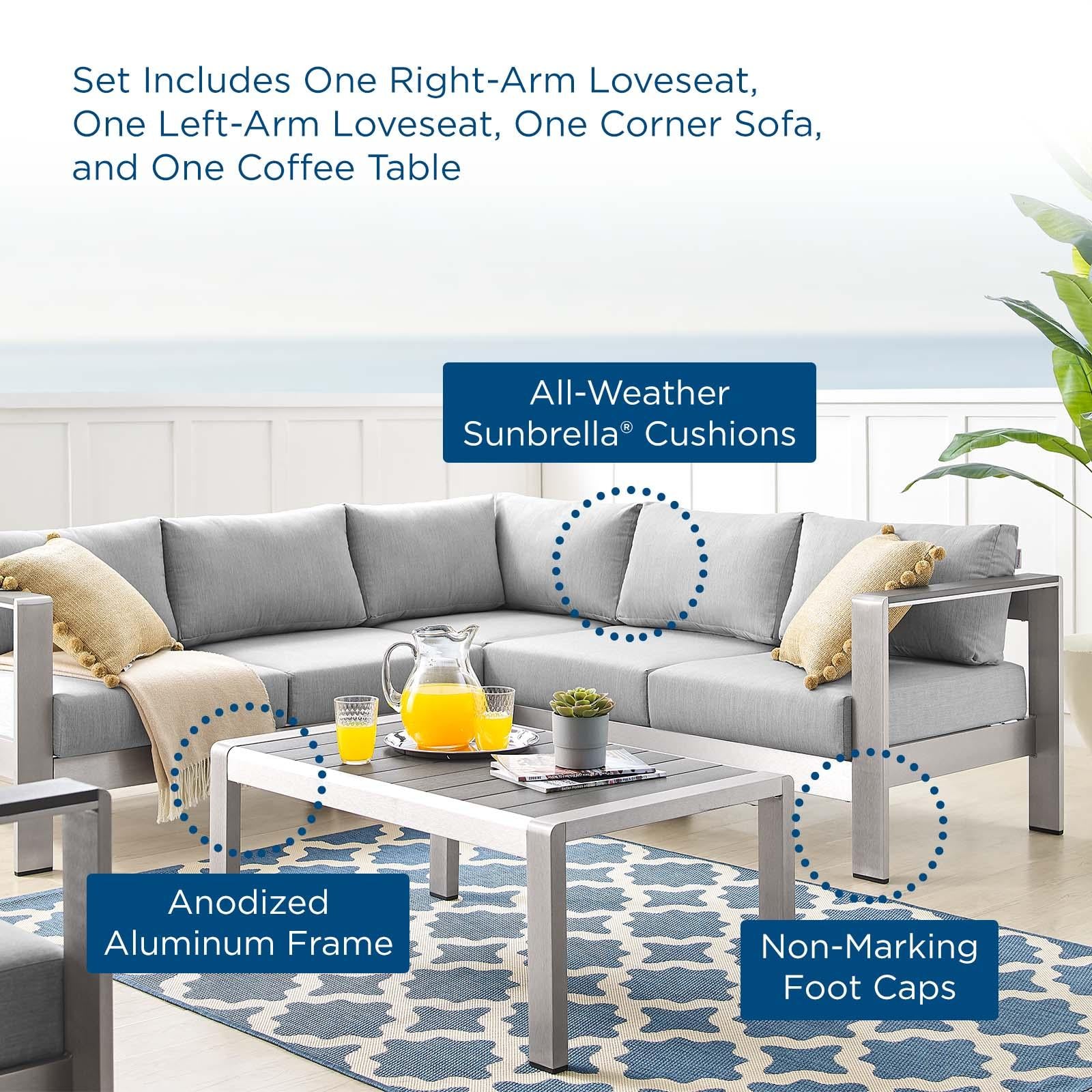 Modway Furniture Modern Shore Sunbrella® Fabric Outdoor Patio Aluminum 4 Piece Sectional Sofa Set - EEI-4314