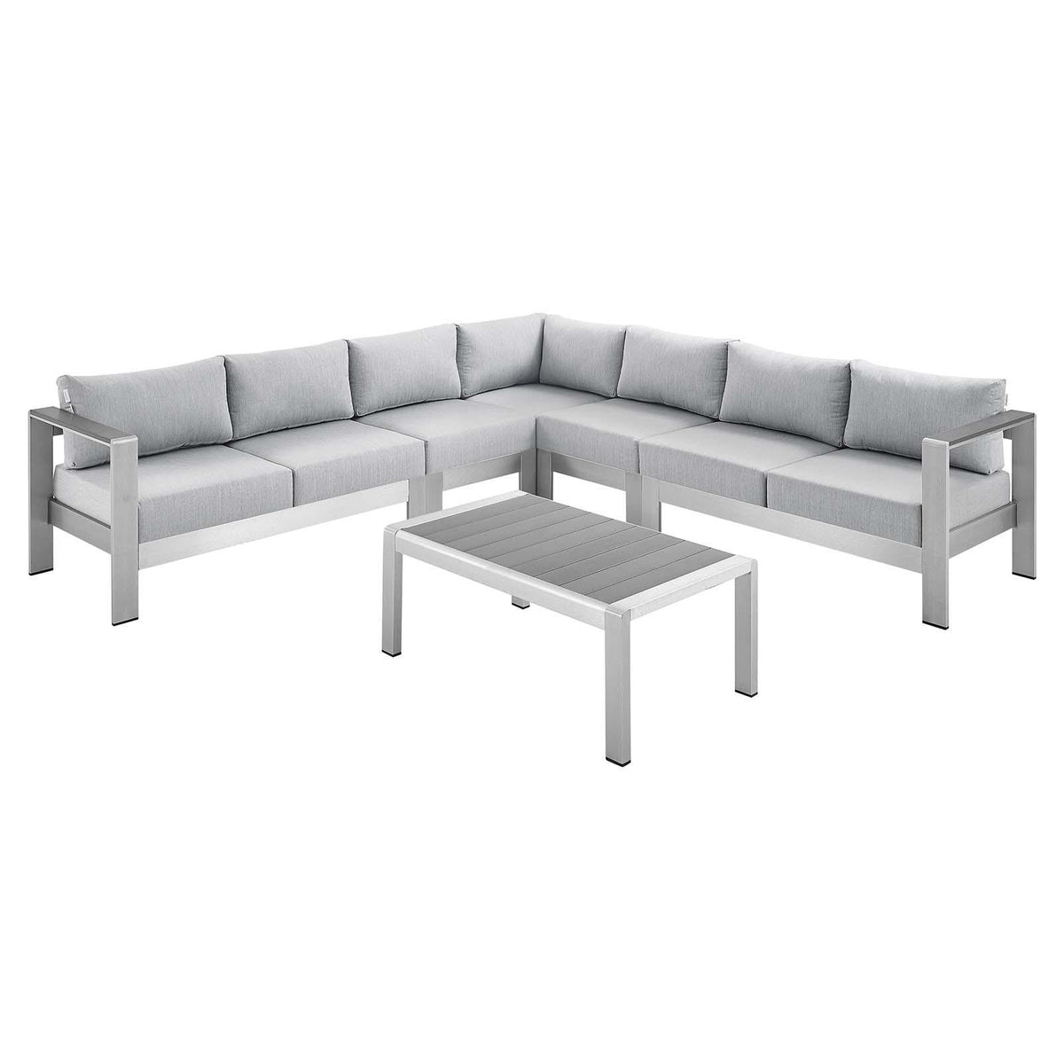 Modway Furniture Modern Shore Sunbrella® Fabric Outdoor Patio Aluminum 6 Piece Sectional Sofa Set - EEI-4319