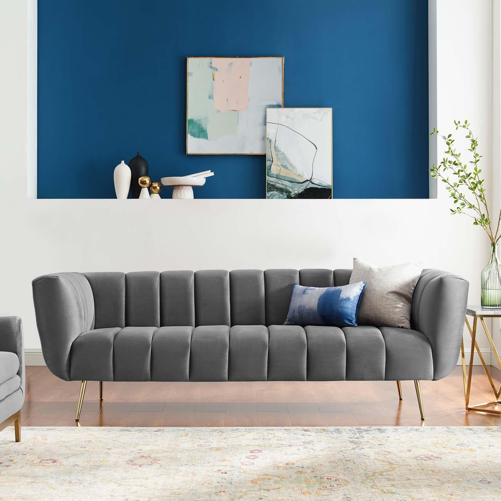 Modway Furniture Modern Favour Channel Tufted Performance Velvet Sofa - EEI-4406