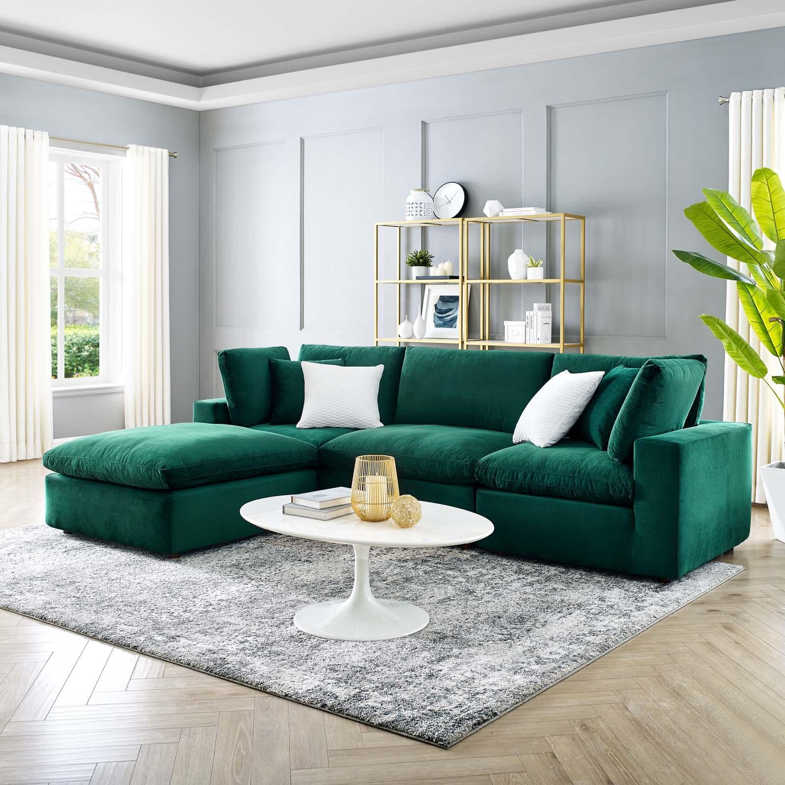 Modway Furniture Modern Commix Down Filled Overstuffed Performance Velvet 4-Piece Sectional Sofa - EEI-4818