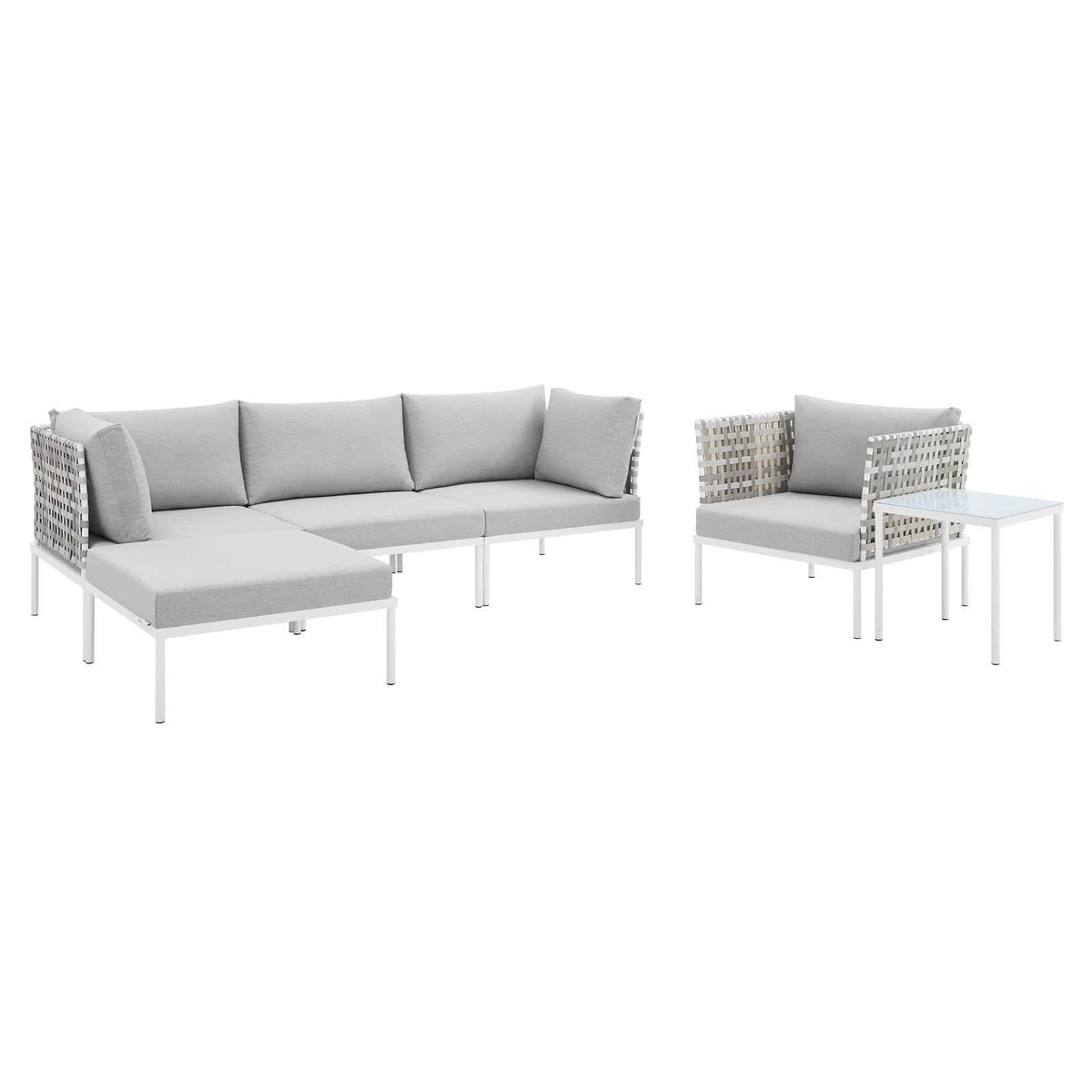 Modway Furniture Modern Harmony 6-Piece  Sunbrella® Basket Weave Outdoor Patio Aluminum Seating Set - EEI-4930
