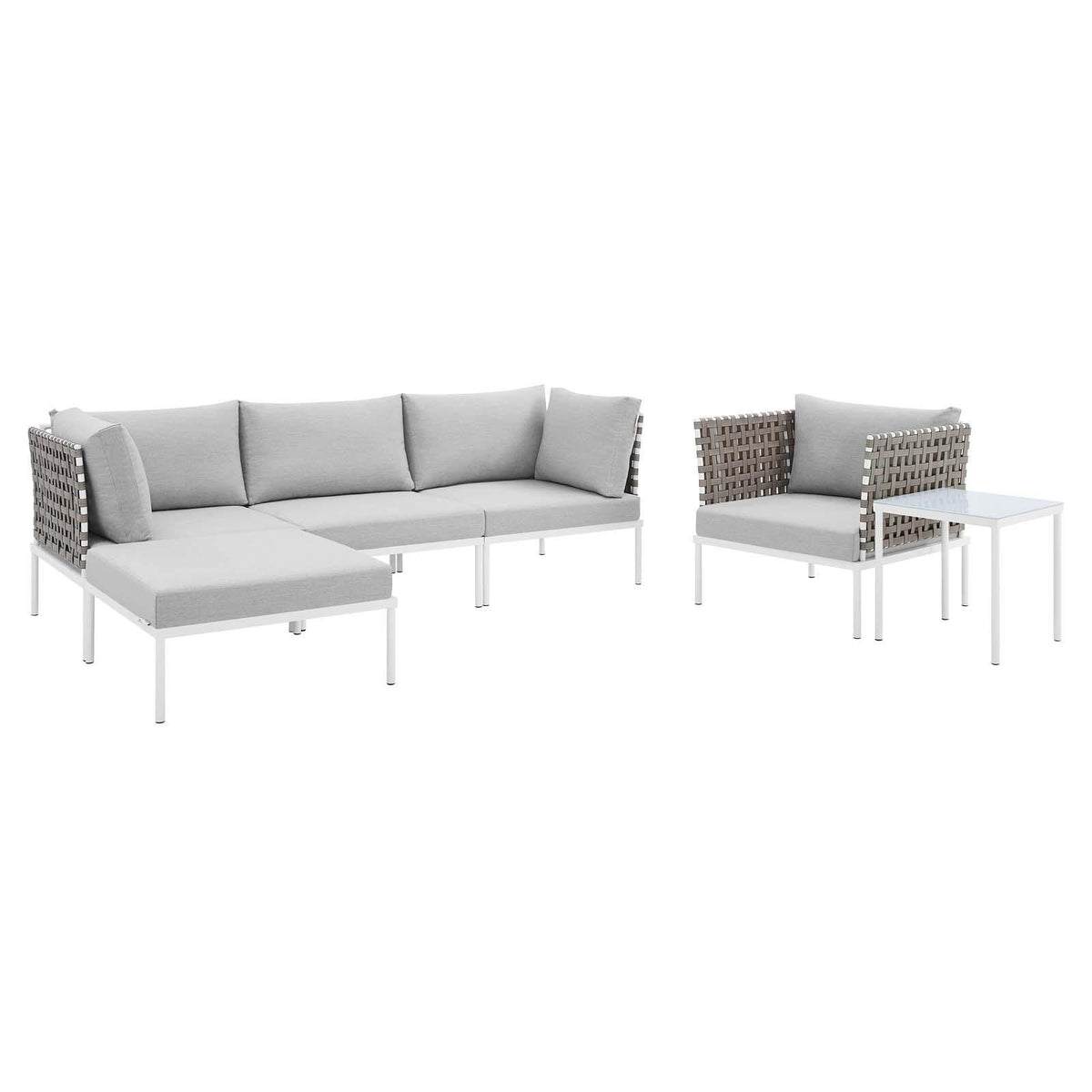 Modway Furniture Modern Harmony 6-Piece  Sunbrella® Basket Weave Outdoor Patio Aluminum Seating Set - EEI-4931