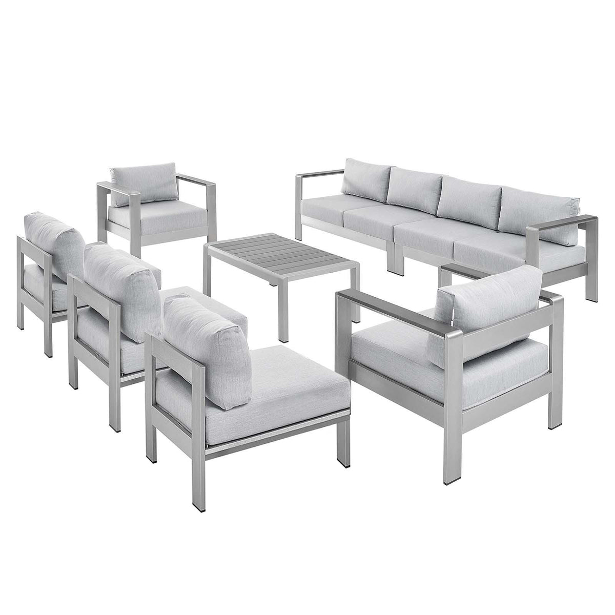 Modway Furniture Modern Shore Sunbrella® Fabric Outdoor Patio Aluminum 8 Piece Sectional Sofa Set - EEI-5482