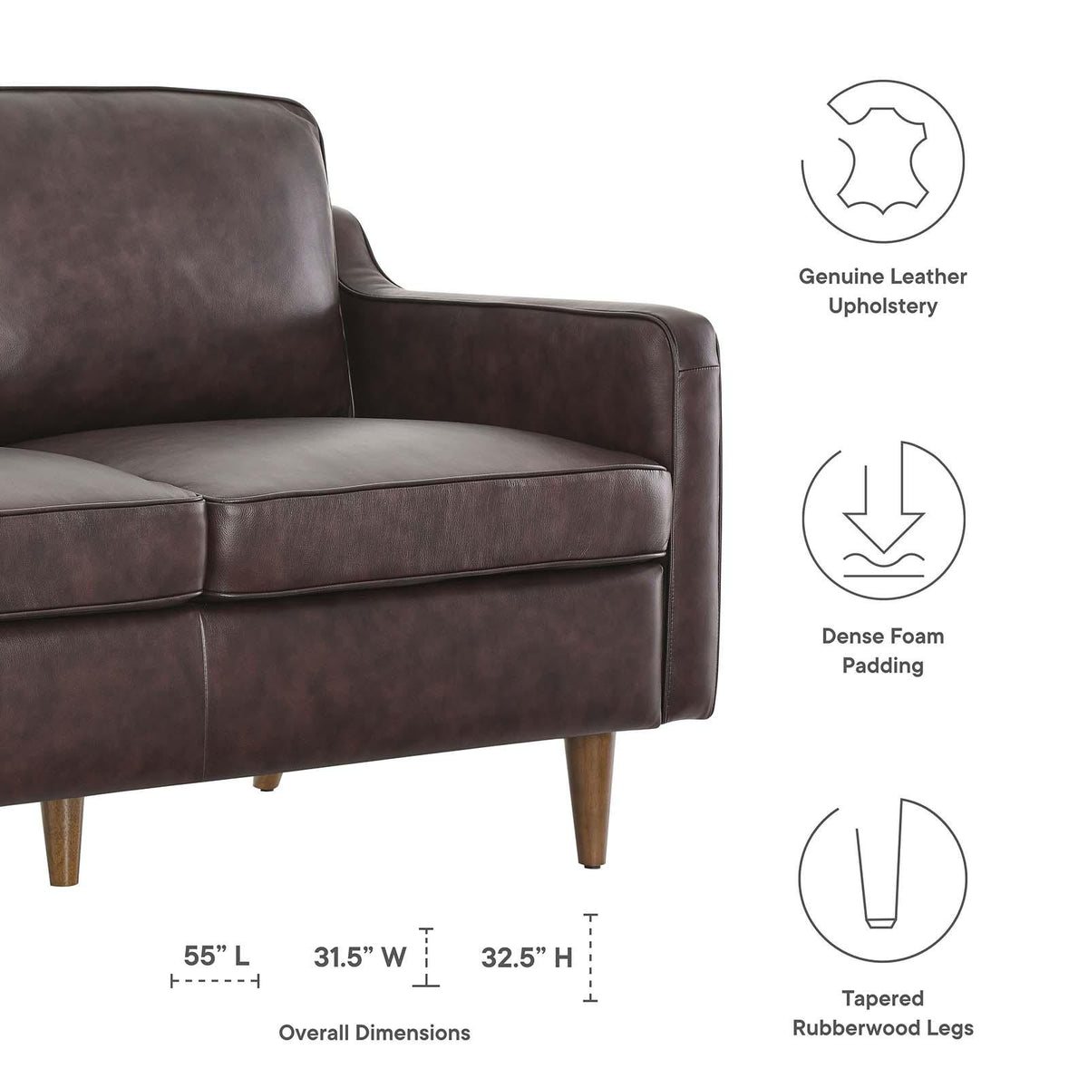 Modway Furniture Modern Impart Genuine Leather Loveseat - EEI-5554