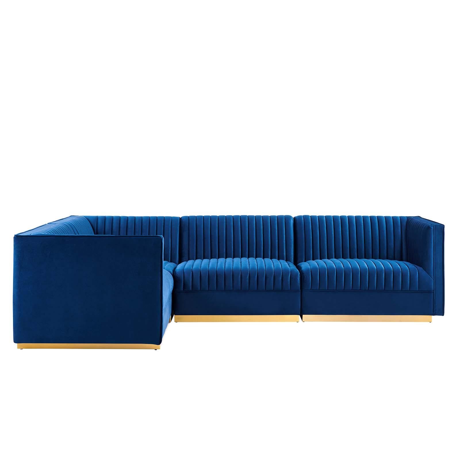 Modway Furniture Modern Sanguine Channel Tufted Performance Velvet 4-Piece Left-Facing Modular Sectional Sofa - EEI-5830
