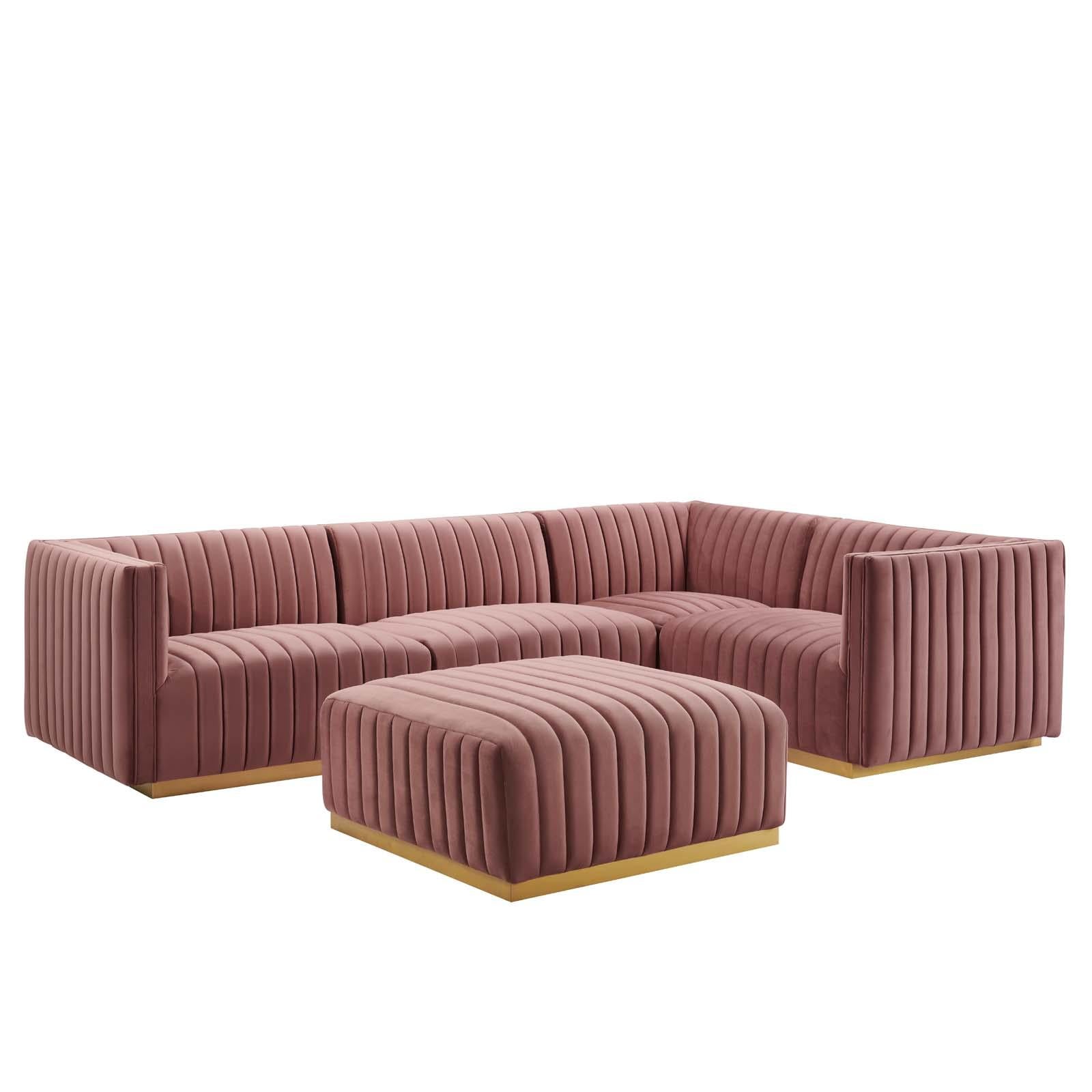 Modway Furniture Modern Conjure Channel Tufted Performance Velvet 5-Piece Sectional - EEI-5853