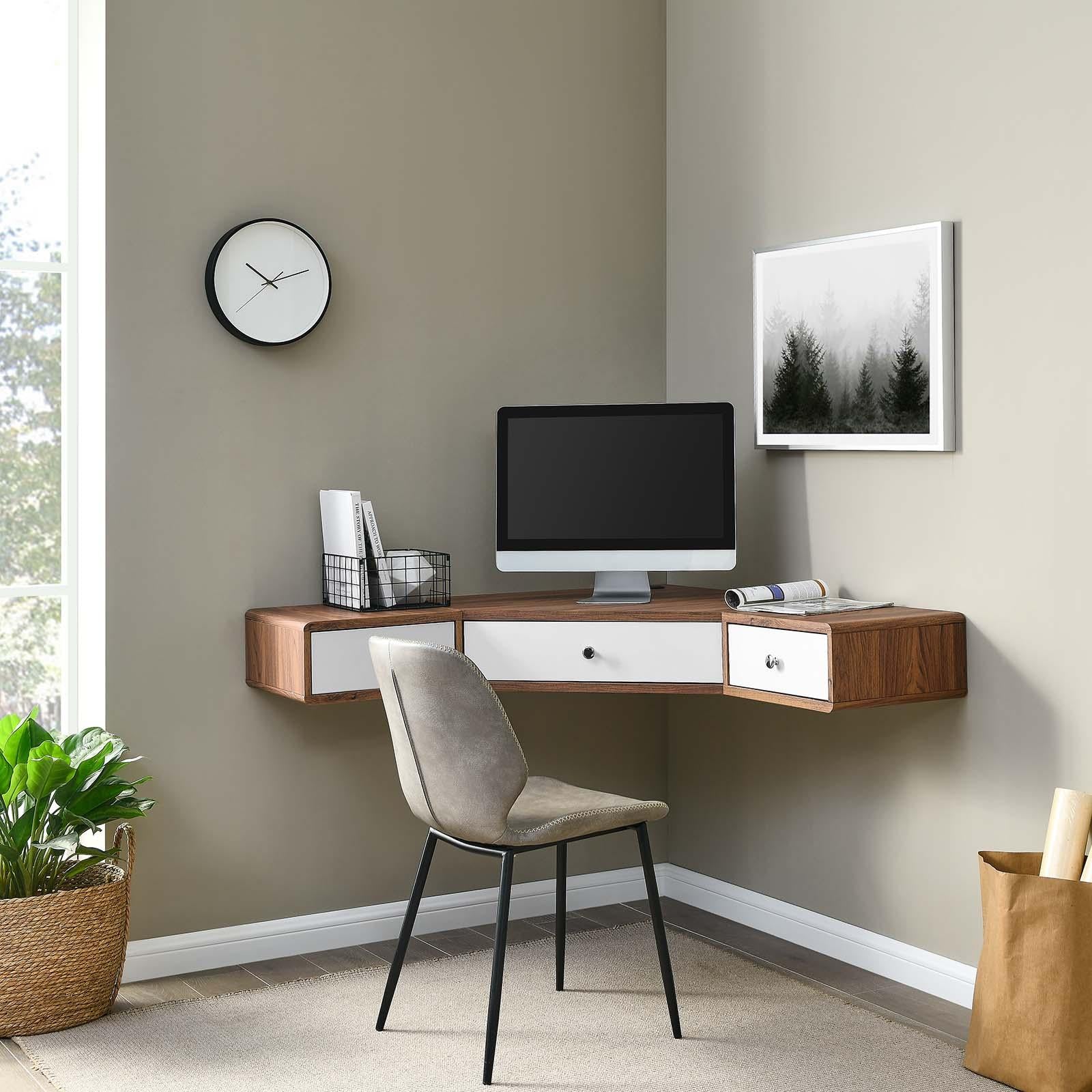 Modway Furniture Modern Transmit 47" Wall Mount Corner Walnut Office Desk - EEI-5862
