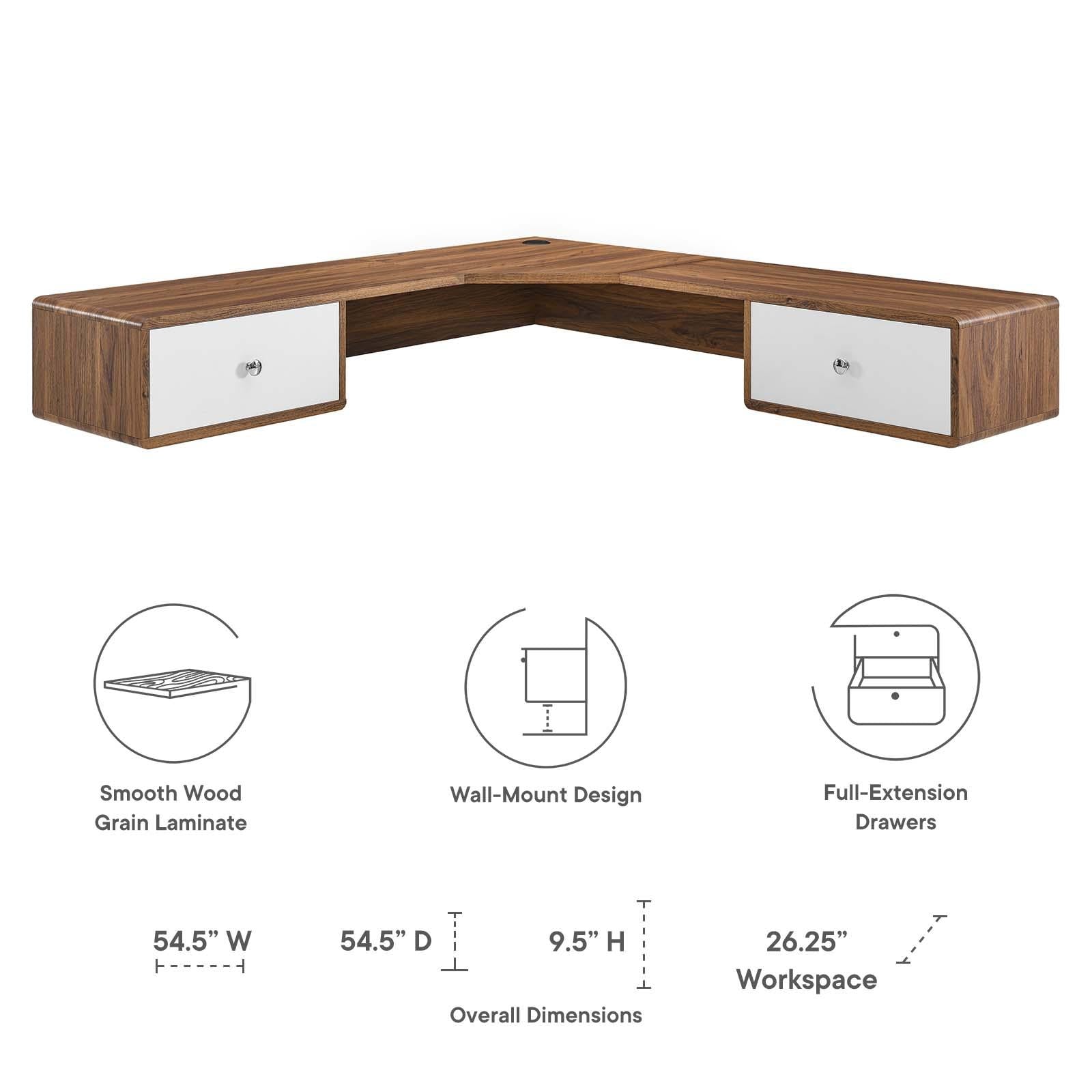 Modway Furniture Modern Transmit 55" Wall Mount Corner Wood Office Desk - EEI-5863