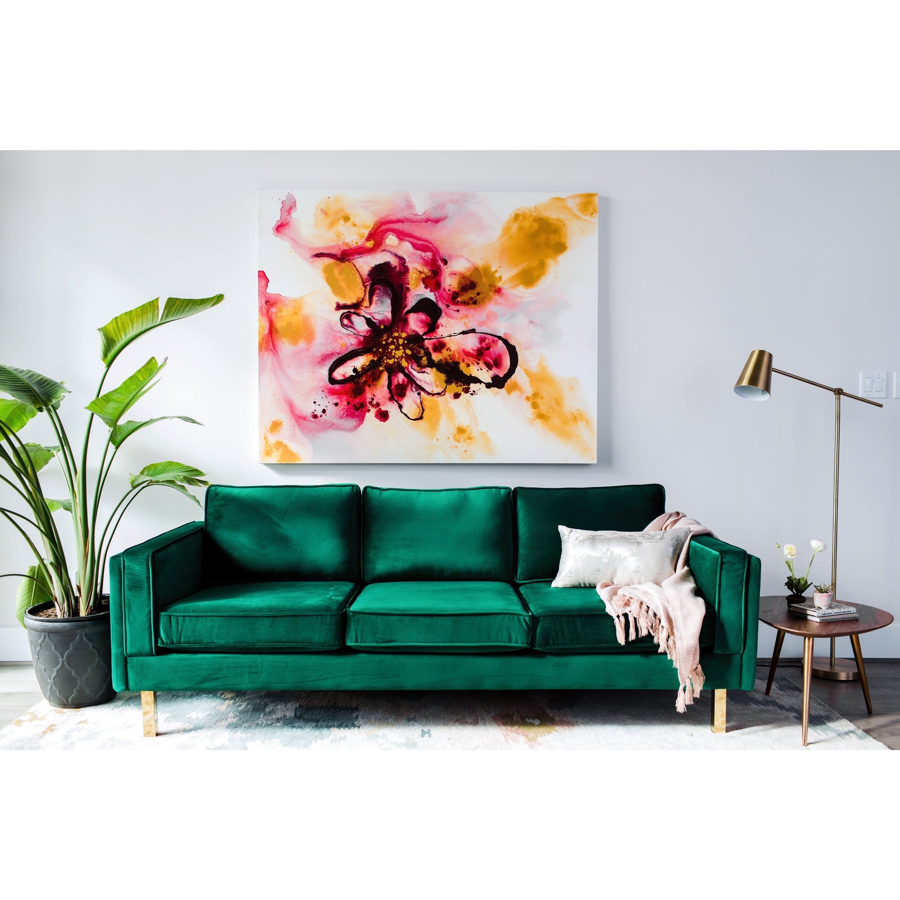 Edloe Finch Lexington Mid-Century Modern Velvet Sofa, Green Velvet