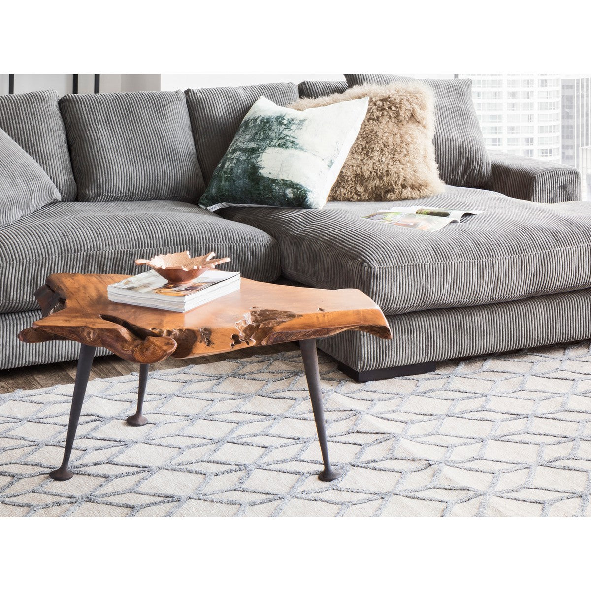 Moe's Home Collection Natural Teak Coffee Table With Cast Iron Legs - EI-1006-24 - Moe's Home Collection - Coffee Tables - Minimal And Modern - 1