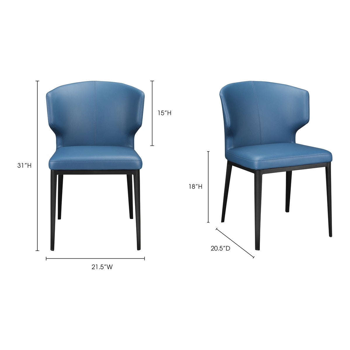 Moe's Home Collection Delaney Side Chair Steel Blue-Set of Two - EJ-1018-28