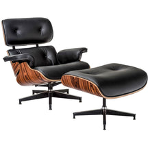 Lanna Furniture Rivera Eames Lounge Chair and Ottoman in Italian Black Leather-Minimal & Modern