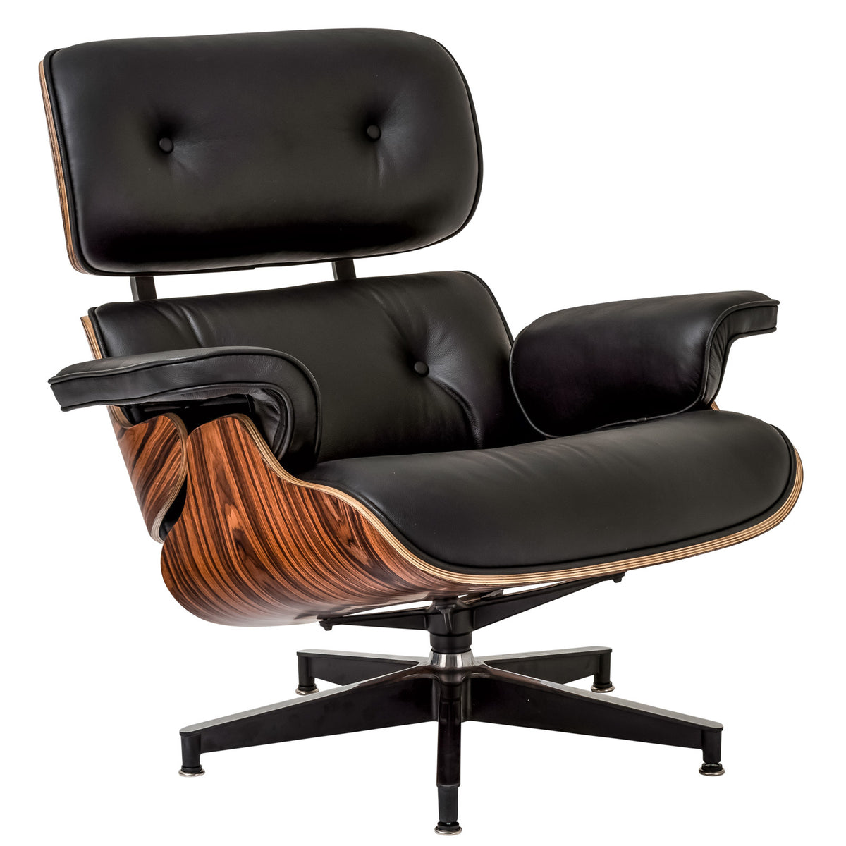 Lanna Furniture Rivera Eames Lounge Chair and Ottoman in Italian Black Leather-Minimal & Modern