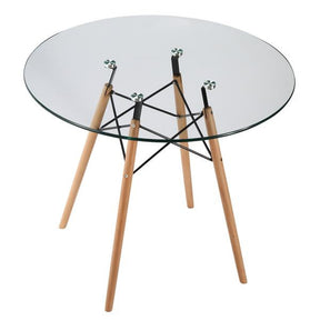 Edgemod Modern Vortex 36" Glass Top Dining Table with Natural Legs-Minimal & Modern