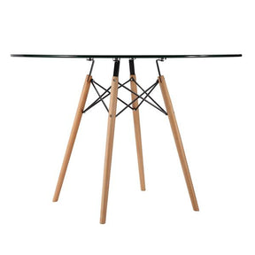 Edgemod Modern Vortex 42.5" Glass Top Dining Table with Natural Legs EM-216-NAT-Minimal & Modern