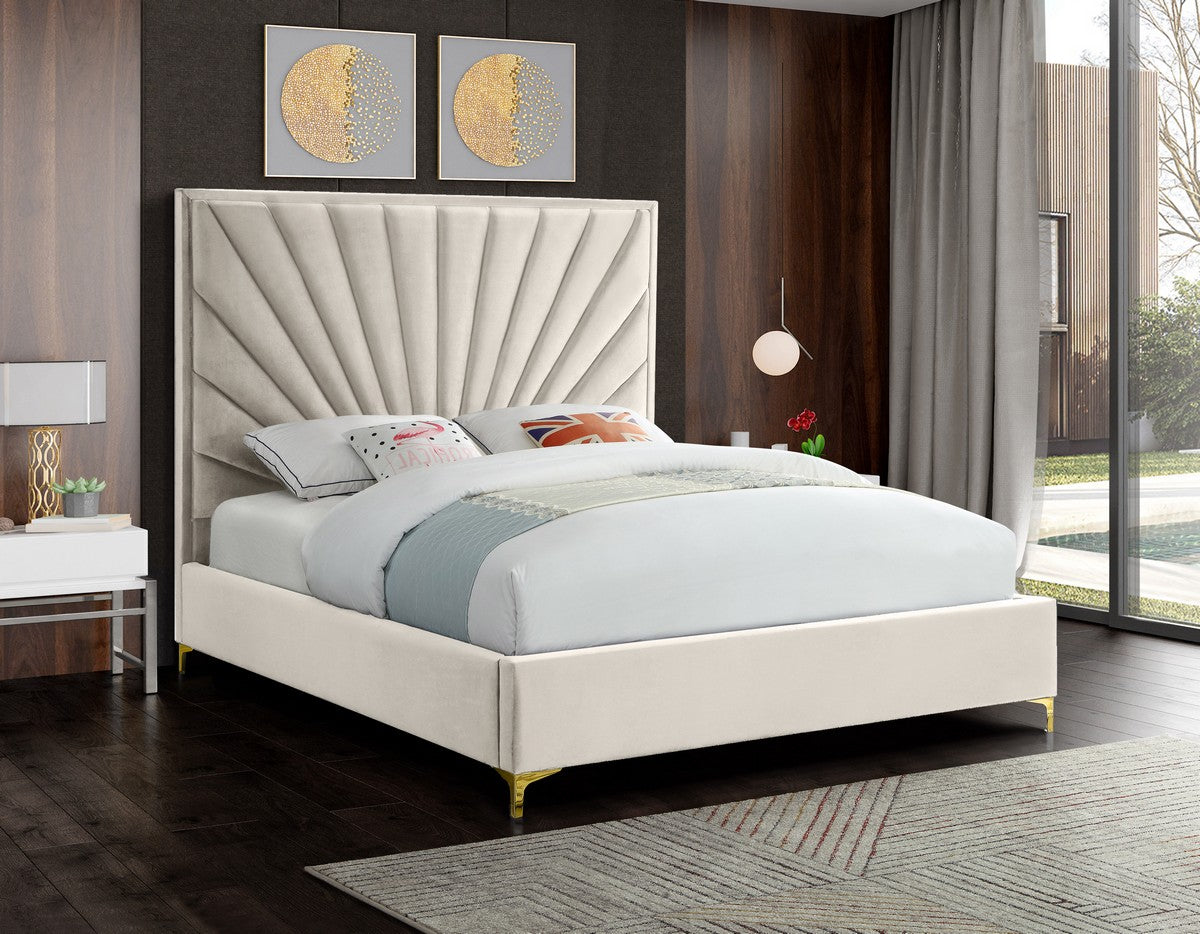 Meridian Furniture Eclipse Cream Velvet King Bed