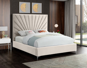 Meridian Furniture Eclipse Cream Velvet Queen Bed