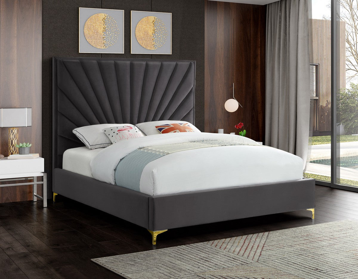 Meridian Furniture Eclipse Grey Velvet Full Bed