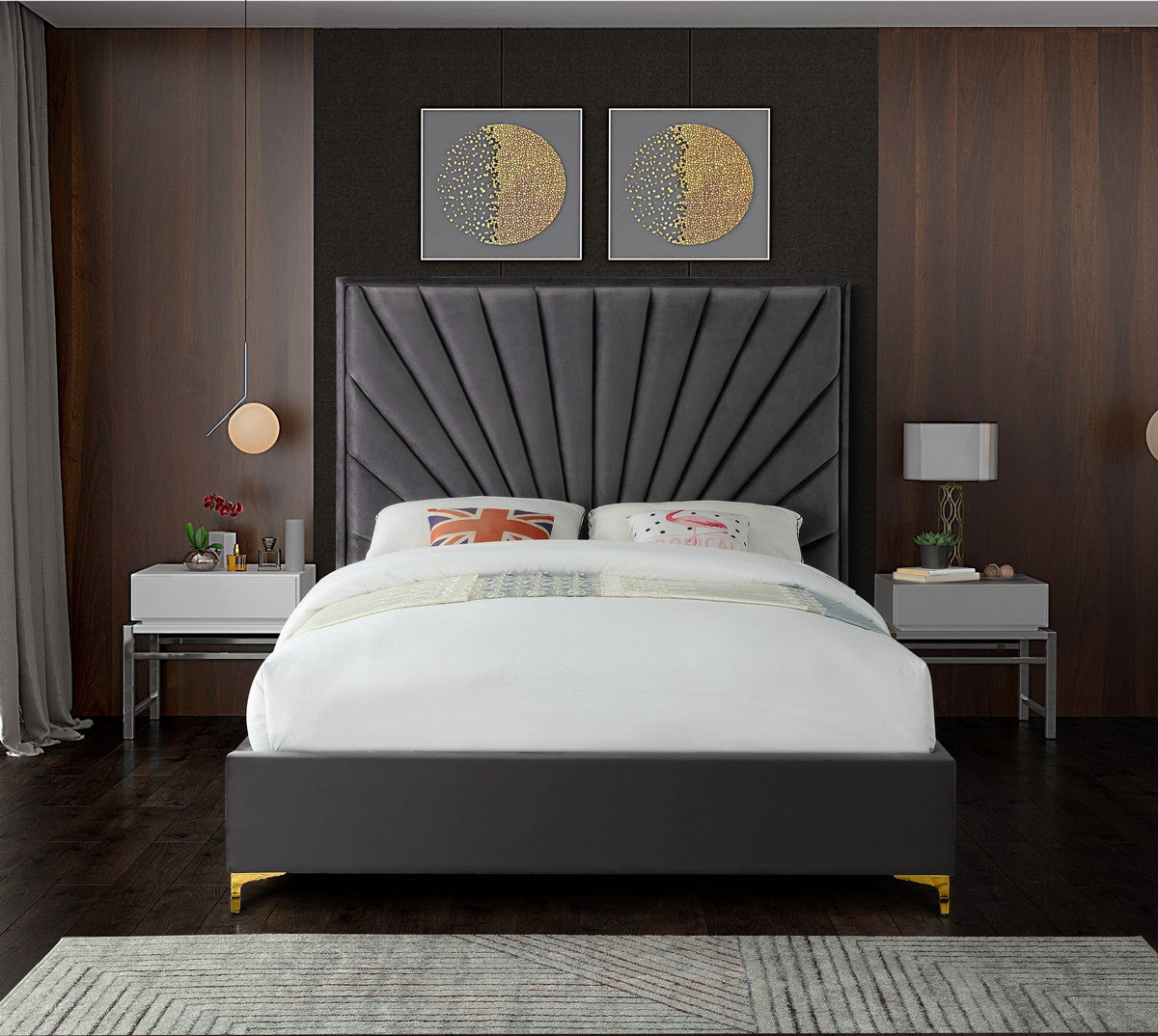Meridian Furniture Eclipse Grey Velvet Full Bed