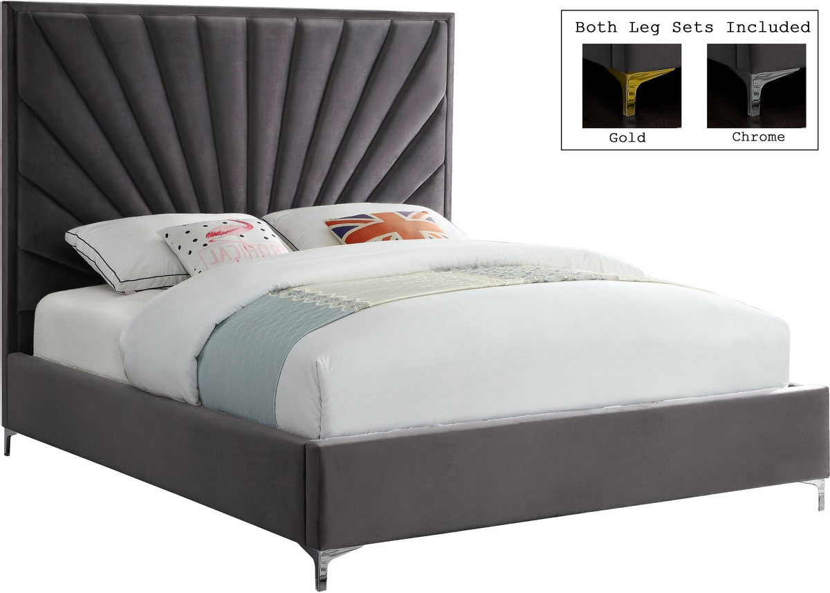 Meridian Furniture Eclipse Grey Velvet Queen Bed