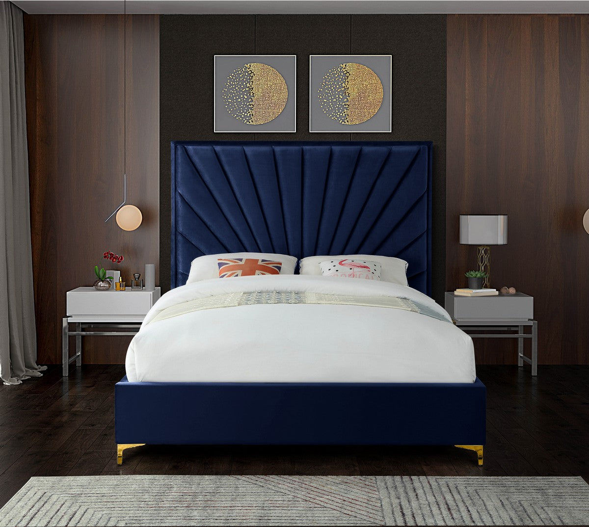 Meridian Furniture Eclipse Navy Velvet Queen Bed