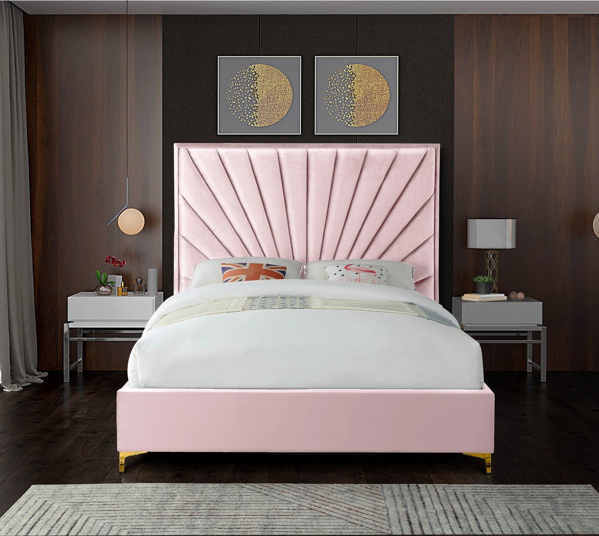 Meridian Furniture Eclipse Pink Velvet Full Bed