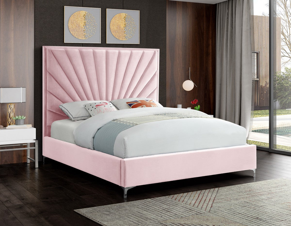 Meridian Furniture Eclipse Pink Velvet Queen Bed