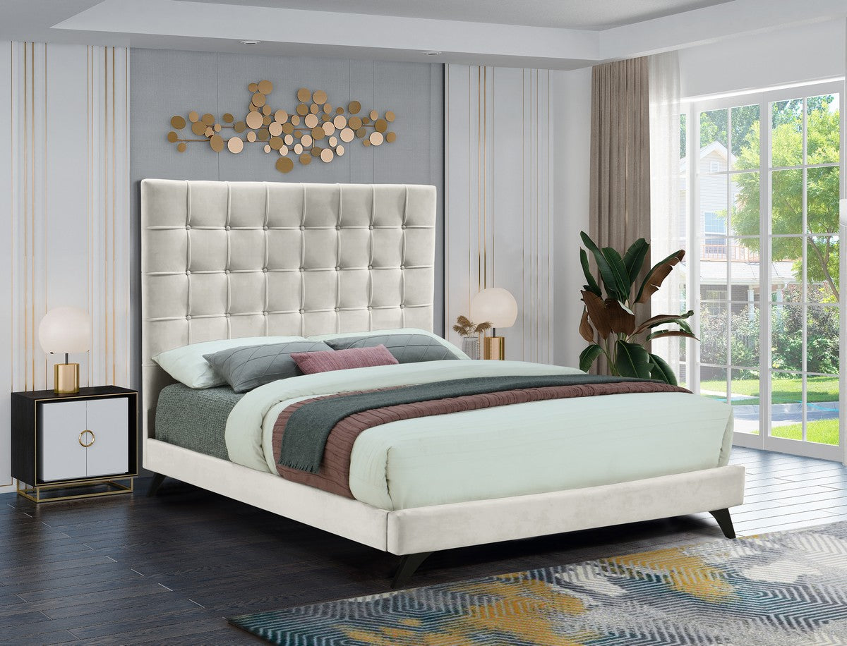 Meridian Furniture Elly Cream Velvet Queen Bed