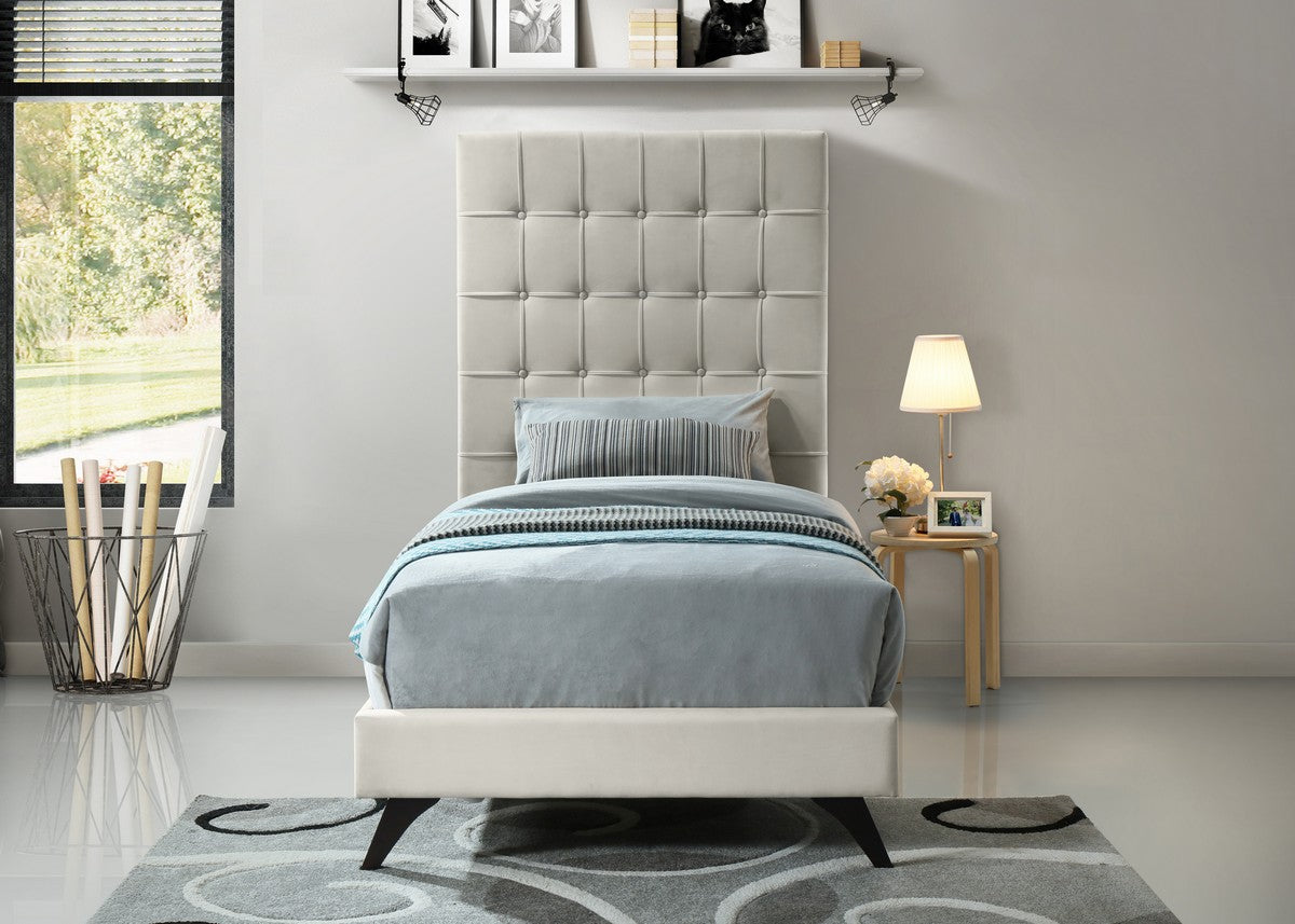 Meridian Furniture Elly Cream Velvet Twin Bed