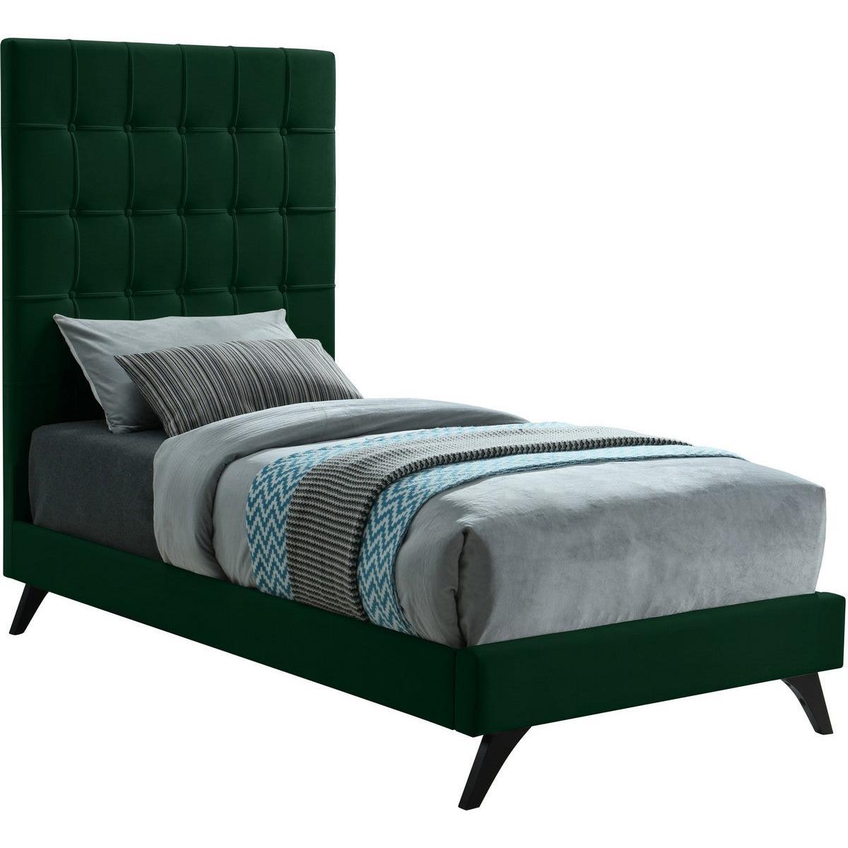 Meridian Furniture Elly Green Velvet Twin BedMeridian Furniture - Twin Bed - Minimal And Modern - 1