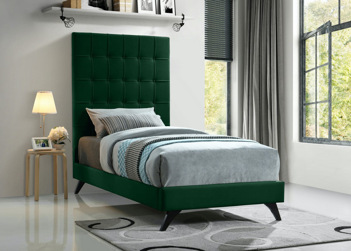 Meridian Furniture Elly Green Velvet Twin Bed