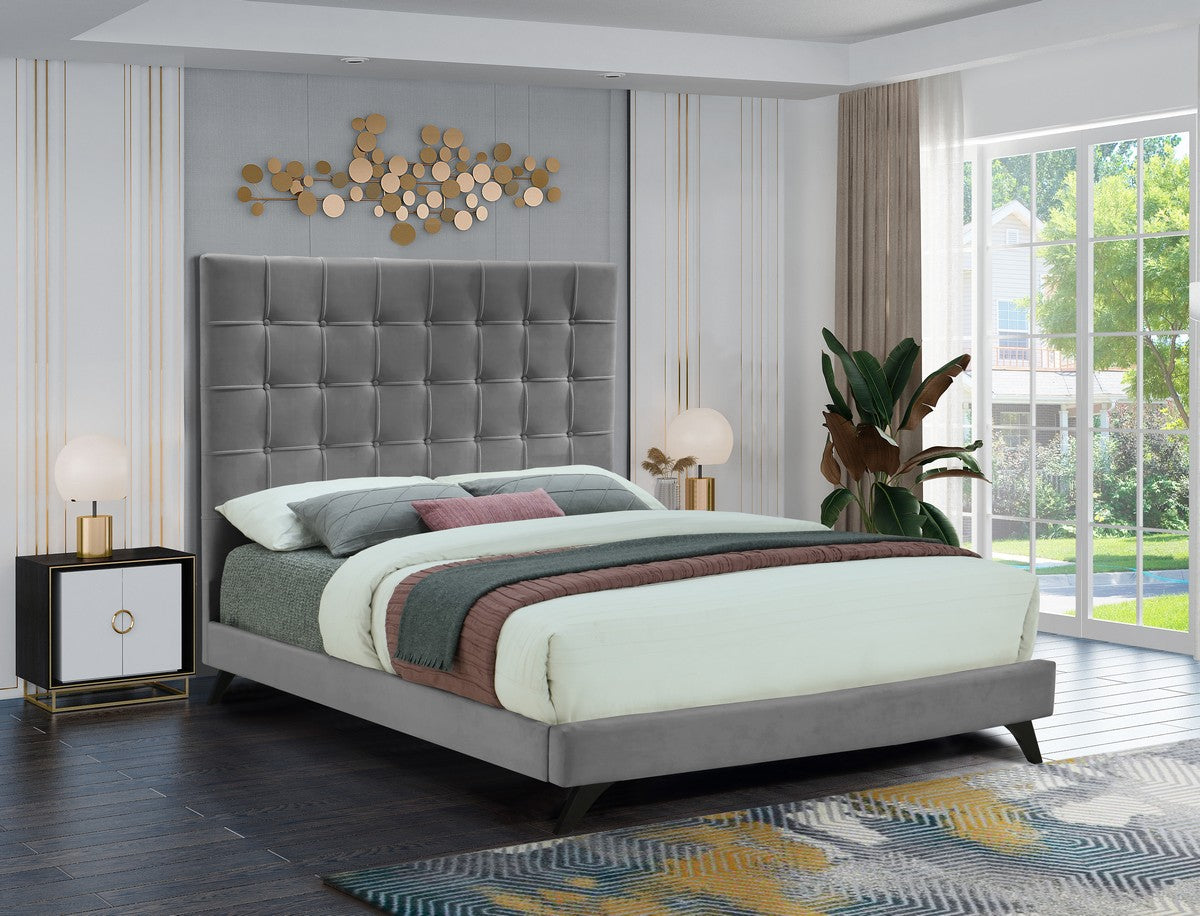 Meridian Furniture Elly Grey Velvet Full Bed