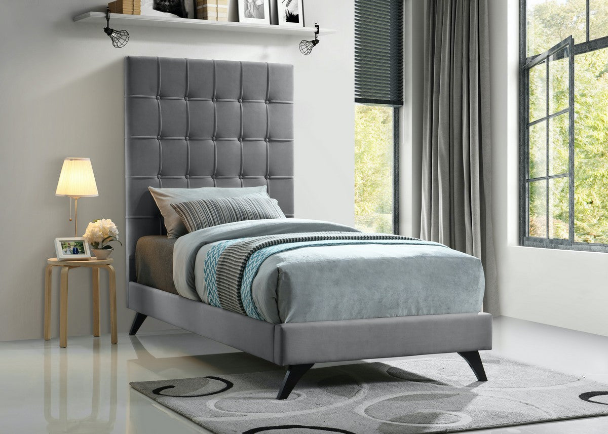 Meridian Furniture Elly Grey Velvet Twin Bed