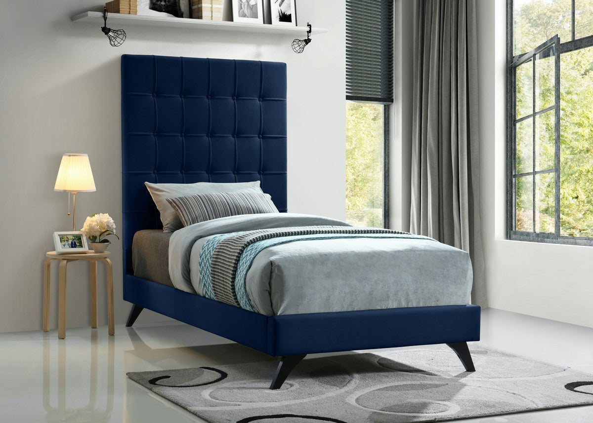 Meridian Furniture Elly Navy Velvet Twin Bed