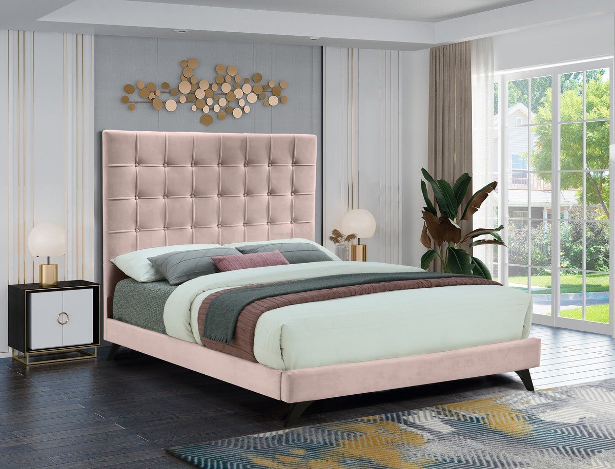 Meridian Furniture Elly Pink Velvet Full Bed